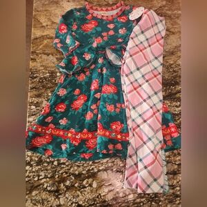 Floral Dress and Plaid Leggings Set